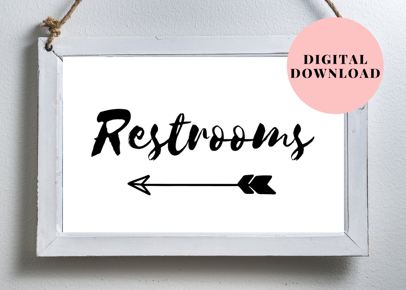 Printable Restroom Sign With Arrow, Wedding Restroom Sign With Arrow ...