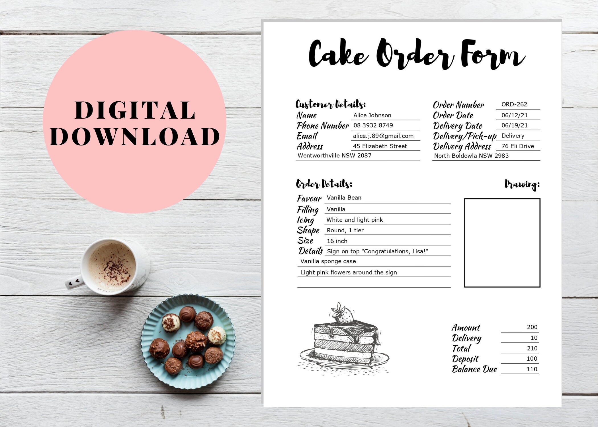 Wedding Cake Order Form Template Bakery Order Form Cake Etsy UK