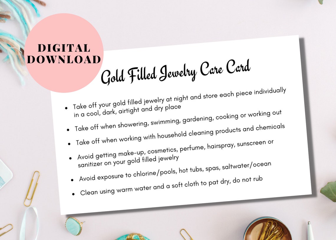 Gold Filled Jewellery Care Card, Gold Filled Jewelry Care Card, Jewelry
