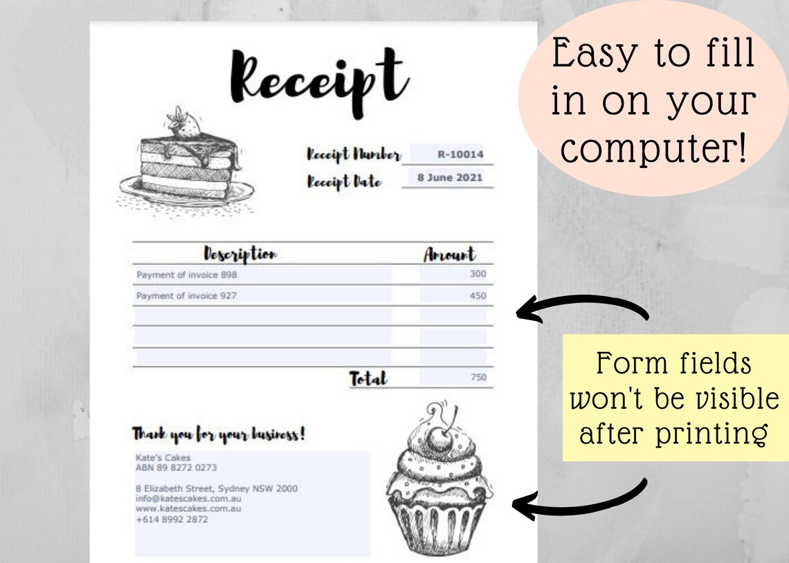 Cake Business Receipt Template Cake Store Receipt Template Etsy
