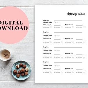 Afterpay tracker, Afterpay repayment tracker, Afterpay planner, Afterpay payment tracker, Afterpay instalment tracker - PDF printable
