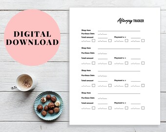 Afterpay Payment Tracker, Repayment Planner (PDF Printable)
