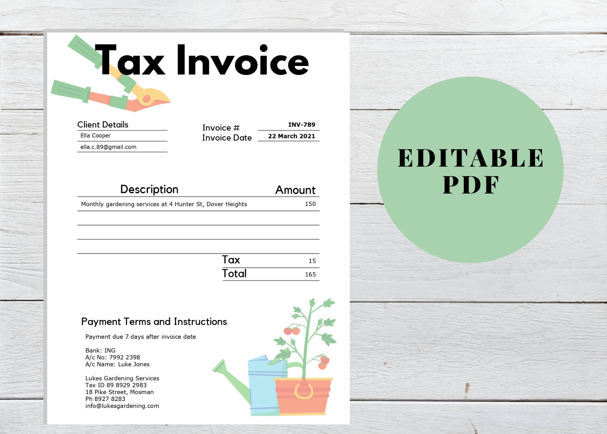 Gardening Business Invoice Template, Receipt Template and Quotation ...