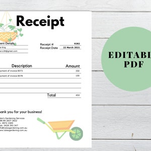 Gardening receipt, Gardening business receipt template, Gardening service receipt template, Garden service receipt form, 8"x 11"