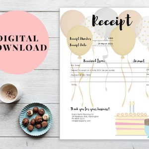 Event planning receipt template, Editable PDF Download, Party planning business receipt, Kids' entertainment business, Event planner receipt