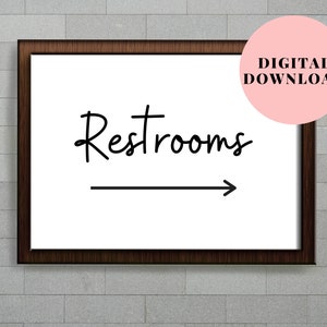 Printable Restroom Sign With Arrow, Wedding Restroom Sign With Arrow, Printable Bathroom Sign ...