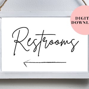 Printable restroom sign with arrow, Wedding restroom sign with arrow, Printable bathroom sign with arrow, Restroom directions