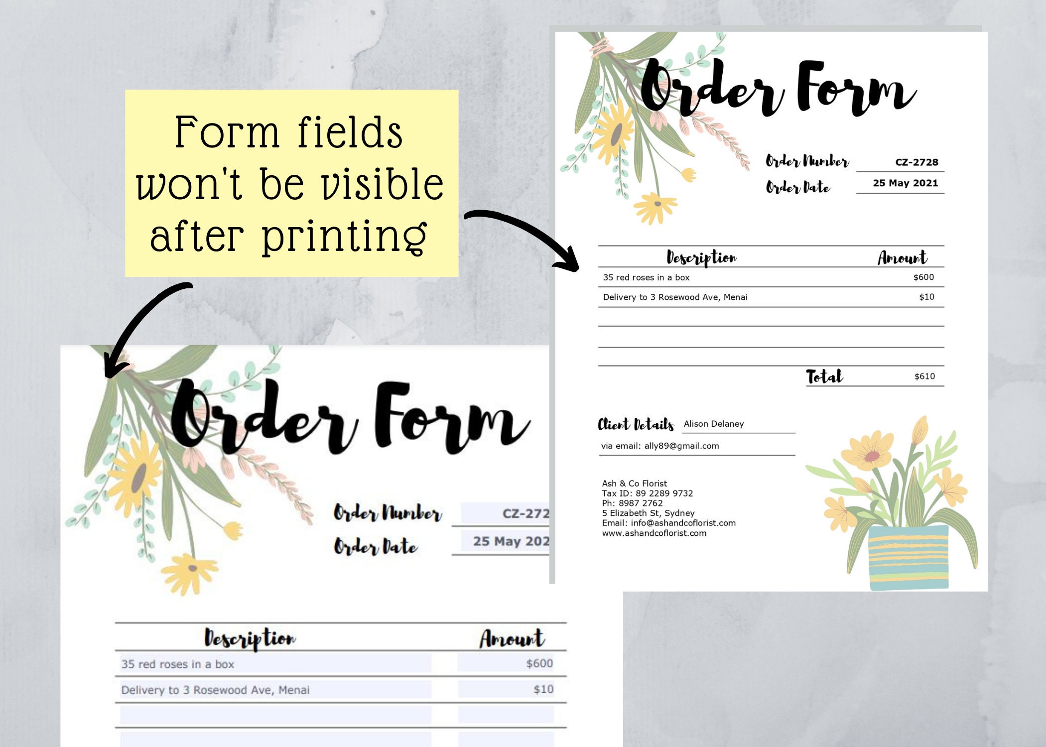 Flower Shop Invoice Template Receipt Template Quotation Form Etsy Canada