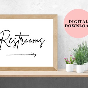 Printable Restroom Sign With Arrow, Wedding Restroom Sign With Arrow ...