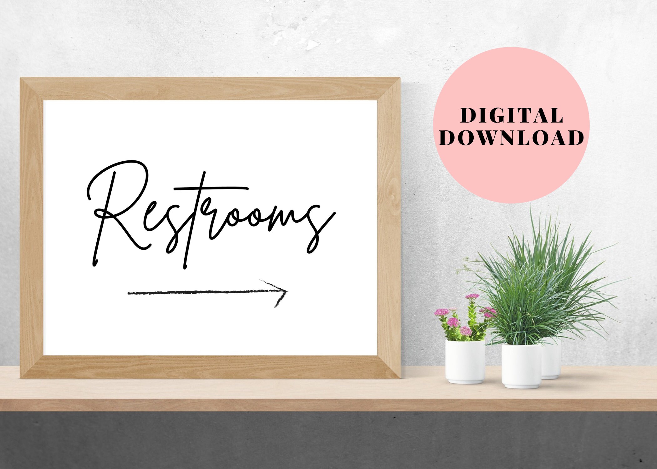 Printable Restroom Sign With Arrow, Wedding Restroom Sign With Arrow, Printable Bathroom Sign ...