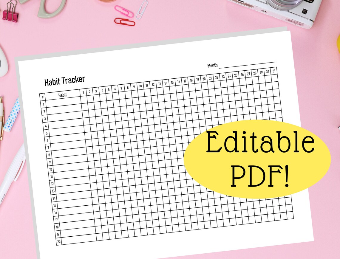 Editable Habit Tracker, Printable Monthly Habit Tracker, Printable ...