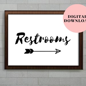 Printable Restroom Sign With Arrow, Wedding Restroom Sign With Arrow ...