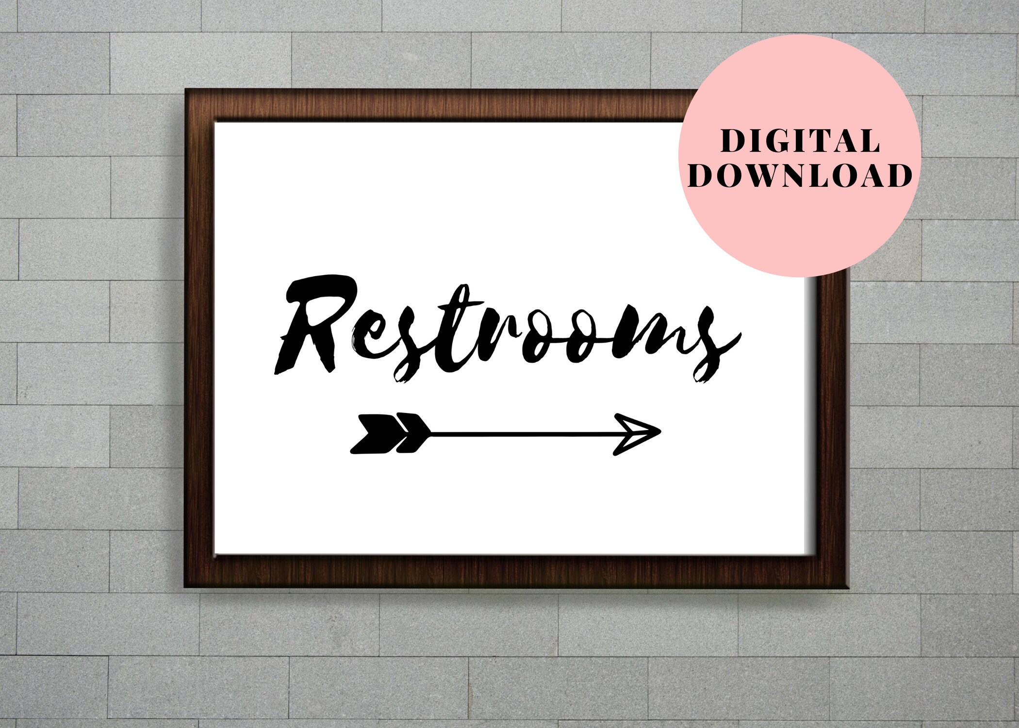 Printable Restroom Sign With Arrow, Wedding Restroom Sign With Arrow, Printable Bathroom Sign ...