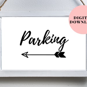 Printable parking sign with arrow, Wedding parking sign with arrow, Printable wedding sign with arrow, Parking directions printable