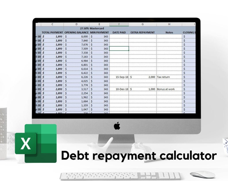 Debt Payoff Excel Spreadsheet Debt Payoff Tracker Digital Etsy
