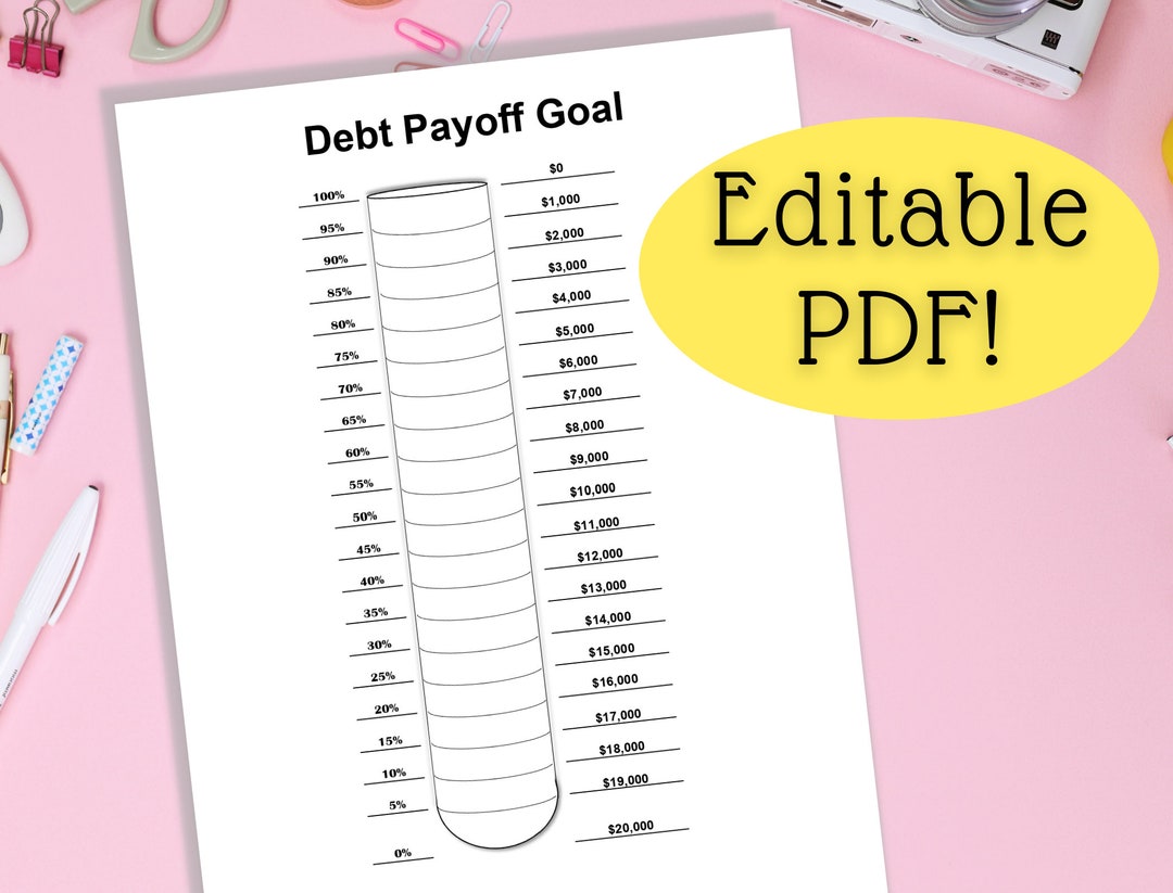 Editable PDF Debt Thermometer/tracker Printable Debt Payoff Etsy
