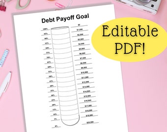 Printable Debt Thermometer, Editable Loan Payoff Tracker (PDF)