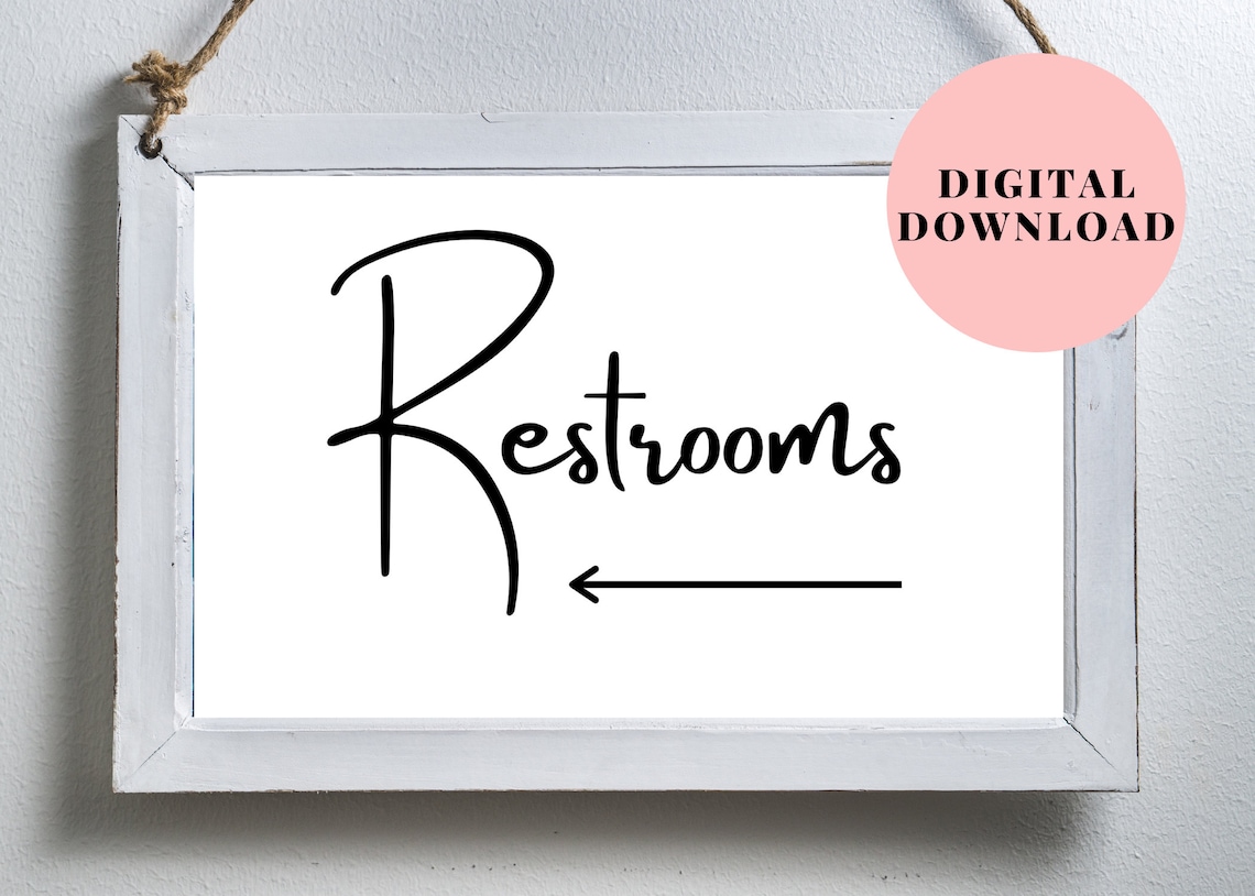 Printable Restroom Sign With Arrow, Wedding Restroom Sign With Arrow ...