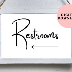 Printable restroom sign with arrow, Wedding restroom sign with arrow, Printable bathroom sign with arrow, Restroom directions