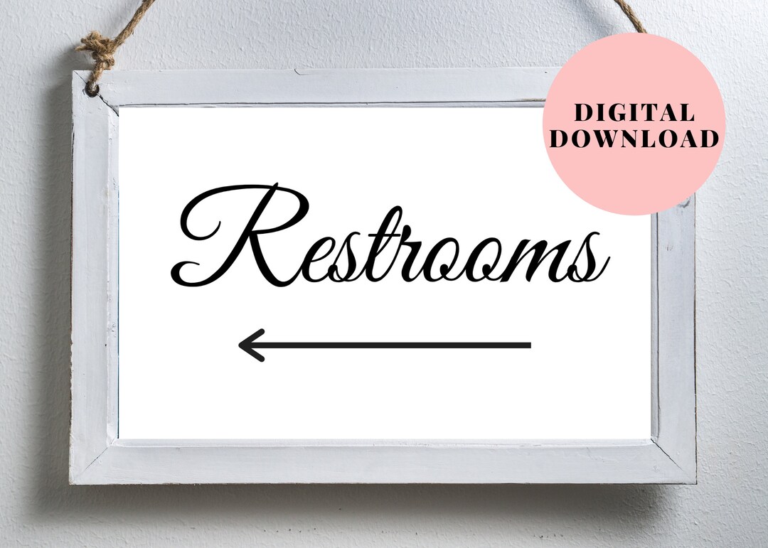 Printable Restroom Sign With Arrow, Wedding Restroom Sign With Arrow ...
