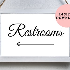 Printable restroom sign with arrow, Wedding restroom sign with arrow, Printable bathroom sign with arrow, Restroom directions