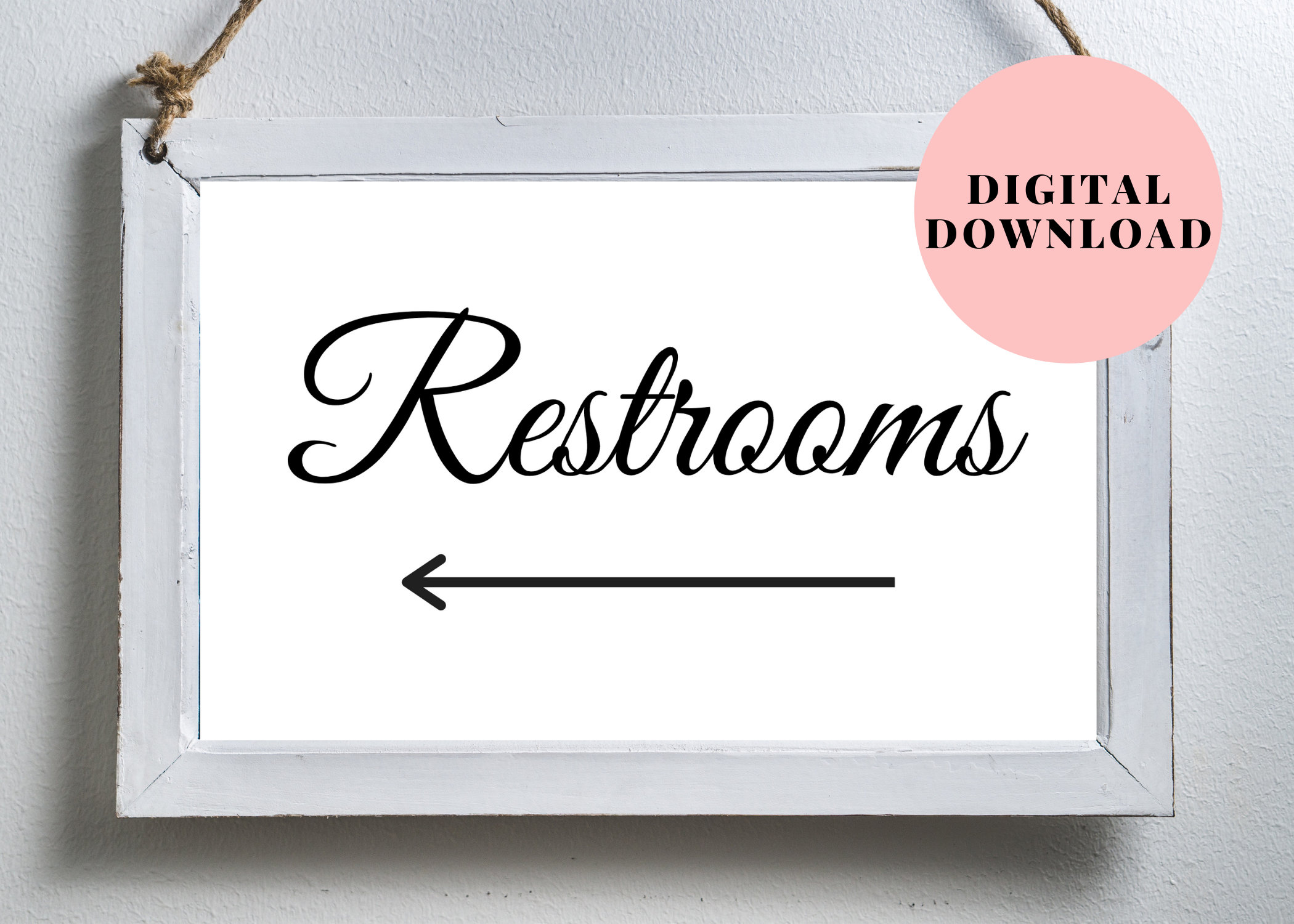 Printable Restroom Sign With Arrow, Wedding Restroom Sign With Arrow, Printable Bathroom Sign ...