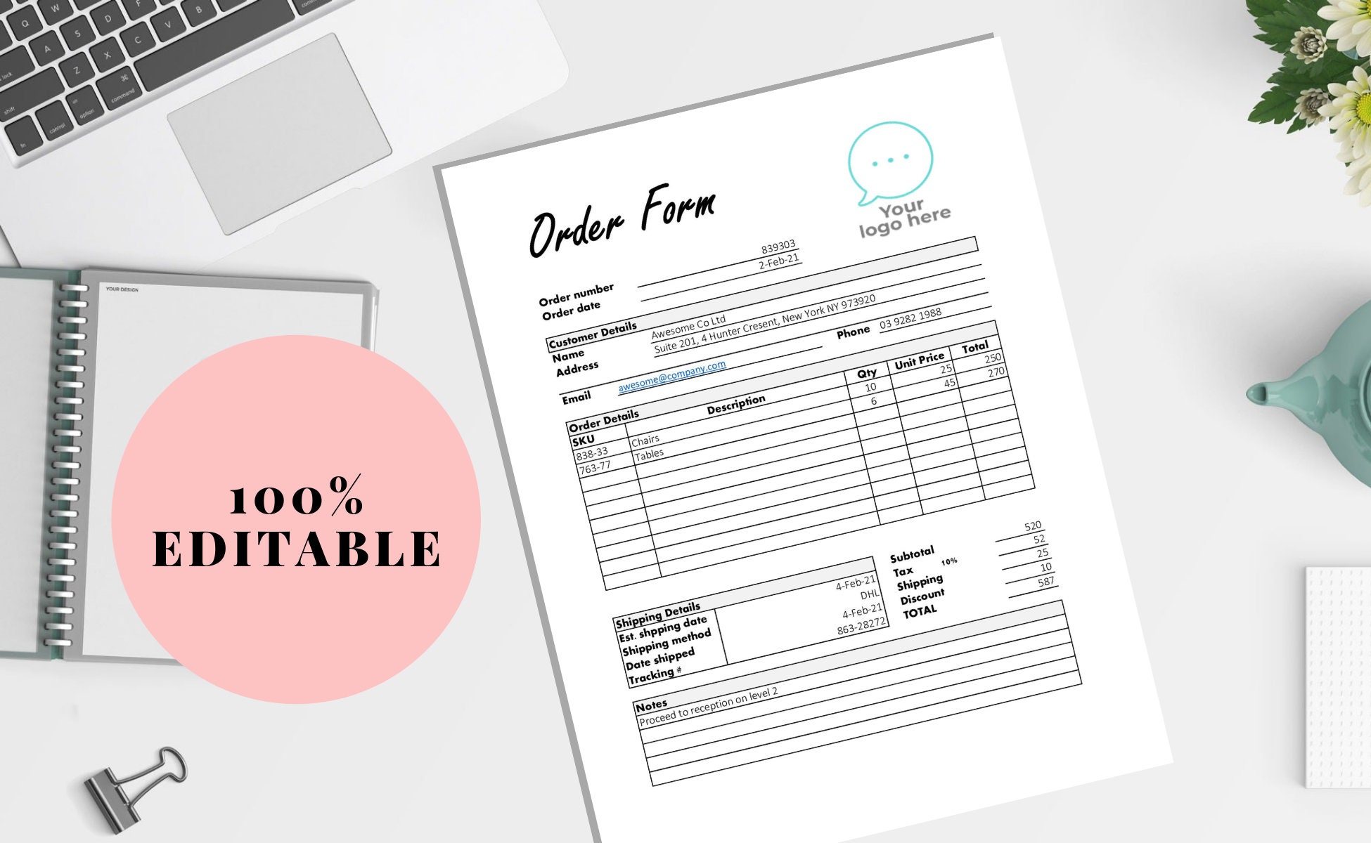 Order Form Template In Excel Excel Order Form Template, Small Business Order Form, Sales Order Form ...