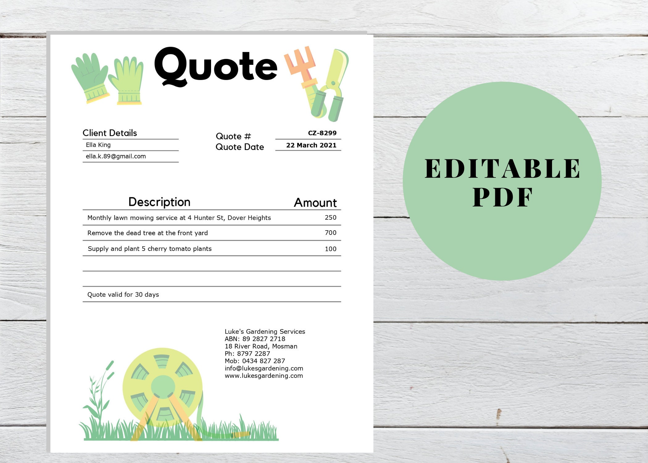 Gardening quote form Gardening business quote form template Etsy