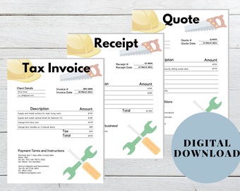 Handyman Invoice Template Bundle, Receipt, Quote (Digital Download)