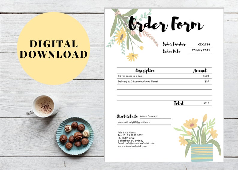 Flower Shop Invoice Template, Receipt Template, Quotation Form and
