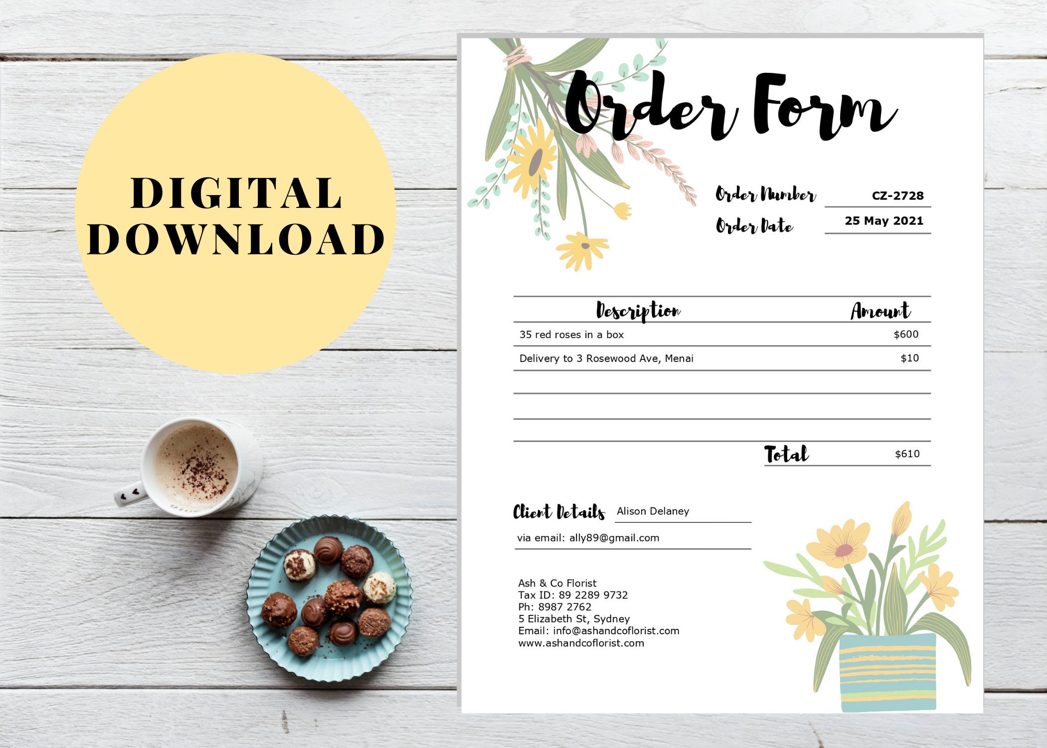 Flower shop invoice template Receipt template Quotation form Etsy
