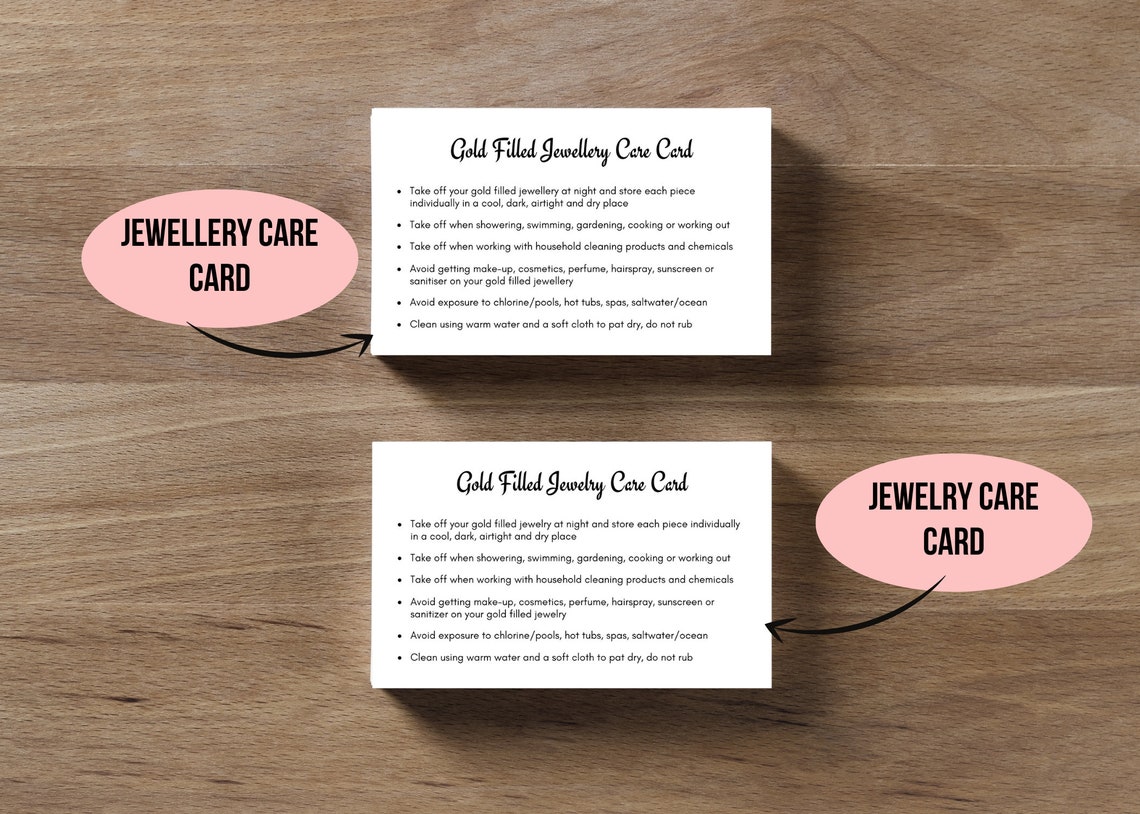 Gold Filled Jewellery Care Card, Gold Filled Jewelry Care Card, Jewelry