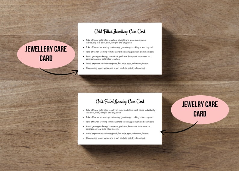 Gold Filled Jewellery Care Card, Gold Filled Jewelry Care Card, Jewelry