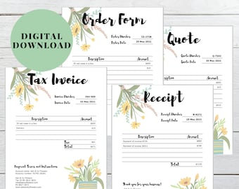 Florist Invoice Template Bundle, Flower Shop Forms (Digital Download)