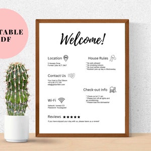 Airbnb welcome sign, Airbnb template to welcome airbnb guest, Vacation rental sign, Sign for VRBO, Editable PDF 8.5&quot; x 11&quot;