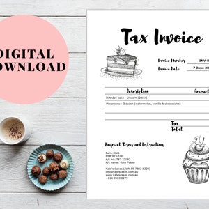 Cake business invoice template, Cake store invoice template, Cake shop invoice template, Cake delivery bill, 8&quot;x 11&quot;