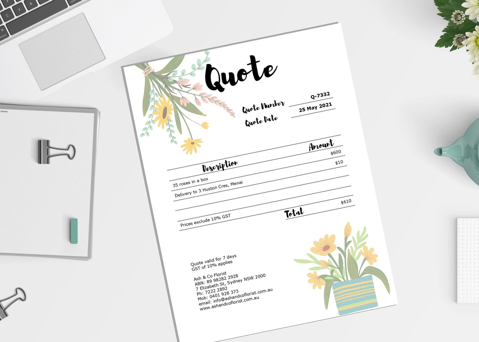 Florist Quotation Template Form, Flower Store Quote Template, Flower Florist Quotation Template Form, Flower Store Quote Template, Flower