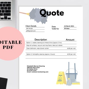 Cleaning quote, Cleaning business quote form template, Cleaning service quote form template, Commercial cleaning contractor quotation