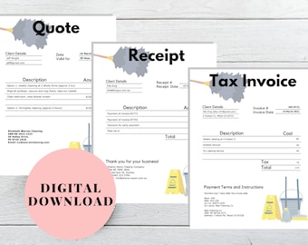 Cleaning Business Invoice, Receipt, Quotation Form Templates (Digital Download)