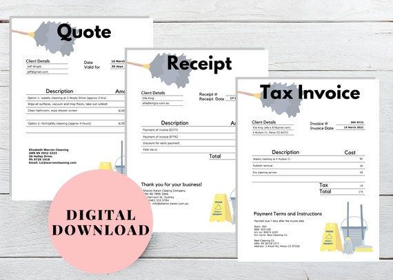 cleaning business invoice template receipt template and etsy
