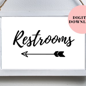 Printable restroom sign with arrow, Wedding restroom sign with arrow, Printable bathroom sign with arrow, Restroom directions