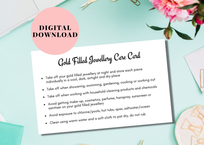 Gold Filled Jewellery Care Card, Gold Filled Jewelry Care Card, Jewelry