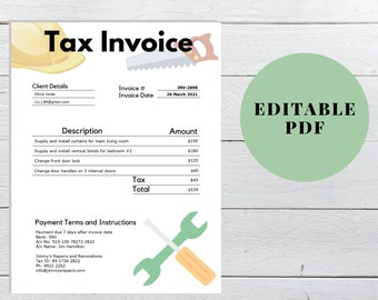 Handyman Invoice Template, Editable Business Form (Digital Download)