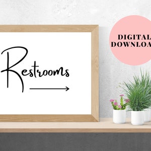 Printable Restroom Sign With Arrow, Wedding Restroom Sign With Arrow ...