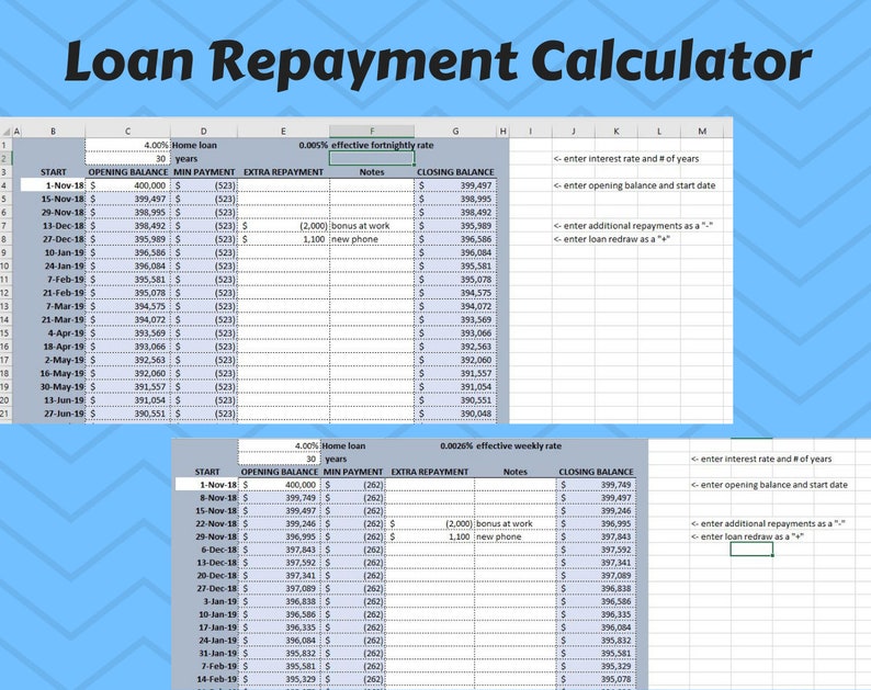 Excel Loan Repayment Calculator, Debt Payoff Tracker Instant Digital ...
