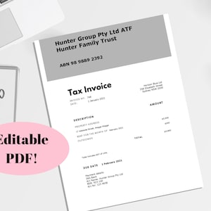 Plantilla de factura de alquiler - PDF editable - Propiedad comercial, bienes raíces industriales, alquiler vacacional, propiedad autogestionada - Tamaño carta