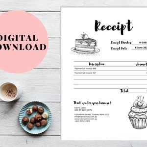 Cake business receipt template, Cake store receipt template, Cake shop receipt template, Cake delivery bill, 8&quot;x 11&quot;