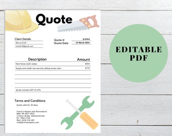 Handyman Quote Template, Contractor Quotation Form (PDF)