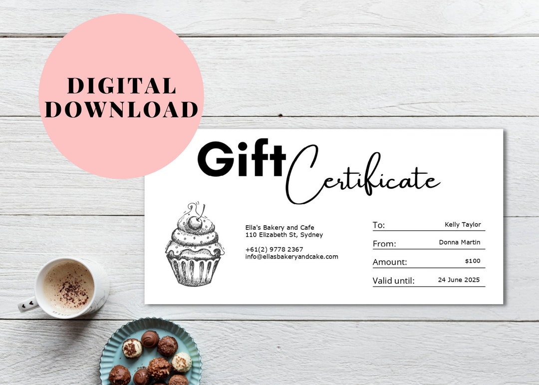 Bakery Gift Card Cake Shop Gift Card Template Gift Voucher Cupcake PDF