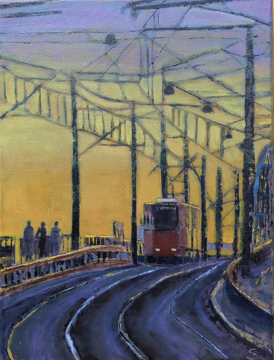 Original Oil Painting "tram" on Canvas (stretcher Frame), Handmade ...